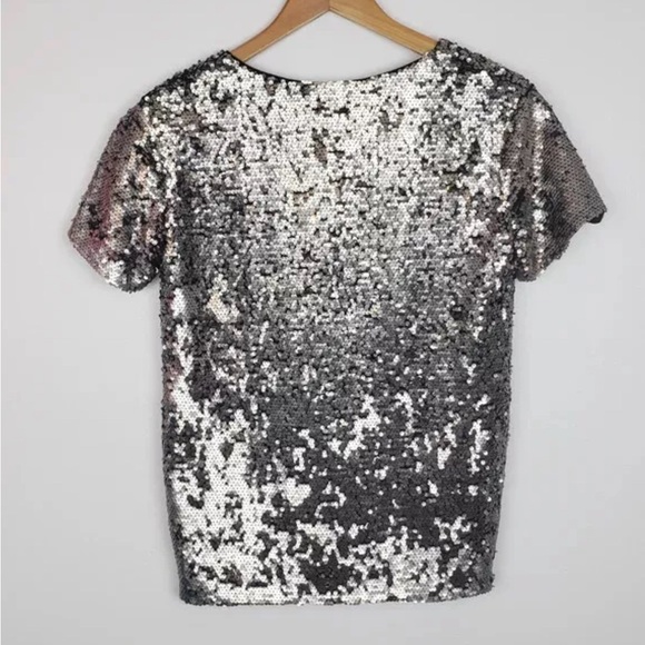 Anthropologie Silver Sequin V Neck Blouse size Medium by Vanessa Virginia - Picture 2 of 6
